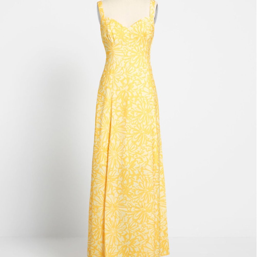 floral yellow satin tie waist maxi dress